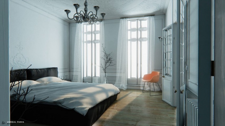 Chambre appartement realisee en 3D